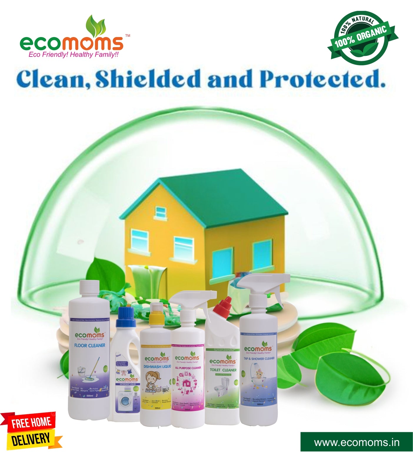 Detergent Laundry  + Floor + Toilet & Dish Wash Cleaner + Limescale\Descale Remover | Home Hygiene Combo - Ecomoms
