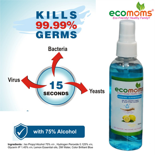 Ecomoms Hand Sanitizer| Kills Germs and Viruses on Hand, Safe for Skin & Body - 100ml - Ecomoms