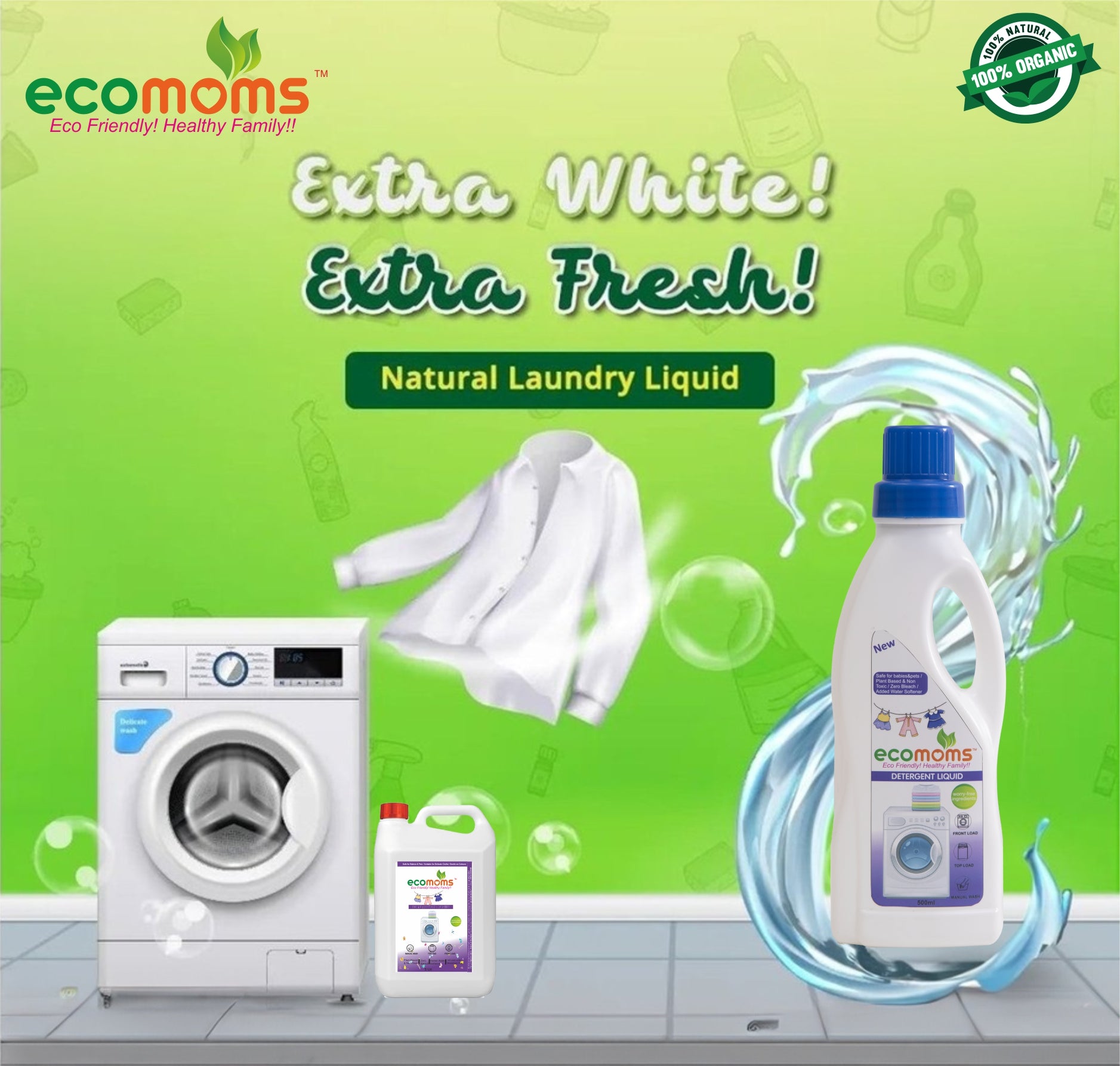 Ecomoms Natural Laundry Detergent  | Zero Chemicals & Eco-friendly | Highly Safe for All Fabrics - Ecomoms