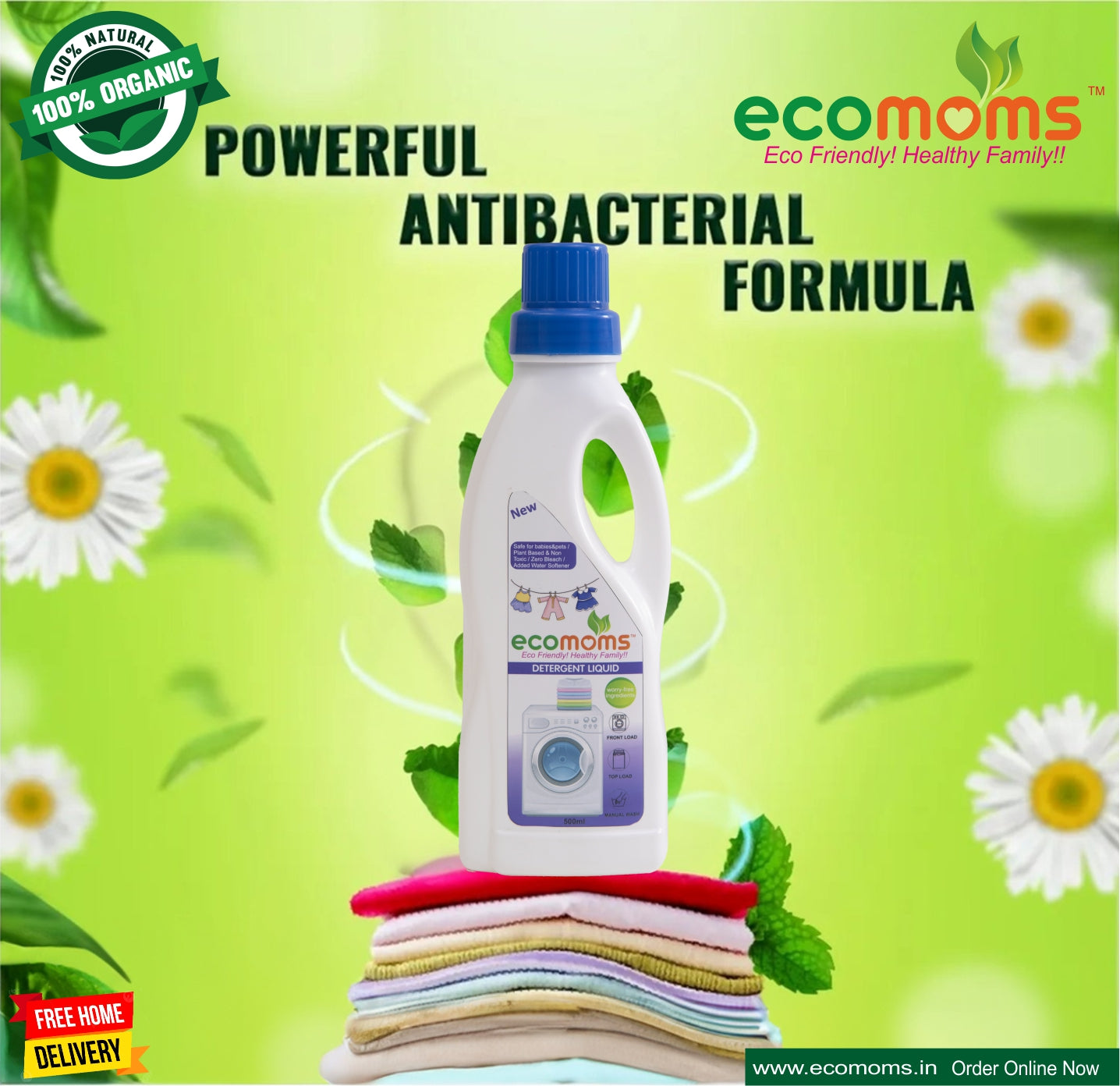 Ecomoms Natural Laundry Detergent  | Zero Chemicals & Eco-friendly | Highly Safe for All Fabrics - Ecomoms