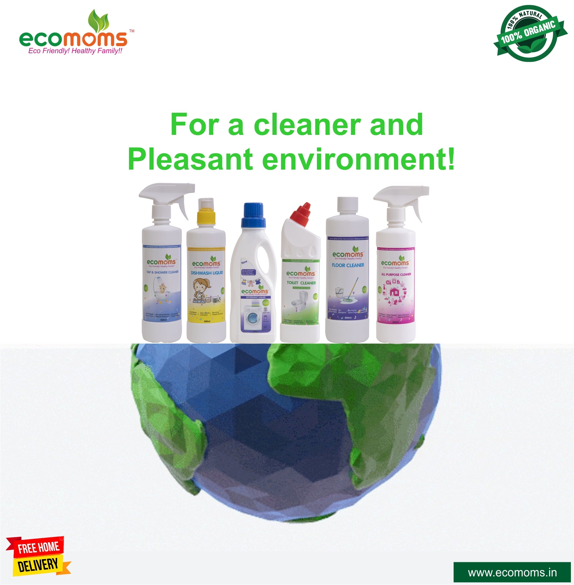 Detergent Laundry  + Floor + Toilet & Dish Wash Cleaner + Limescale\Descale Remover | Home Hygiene Combo - Ecomoms