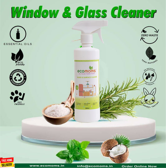 Ecomoms Non-Toxic Glass & Surface Liquid Cleaner , Eco-Friendly Solution for Car, Kitchen, Home, and Glass Surfaces,Pet and Baby Safe - Ecomoms