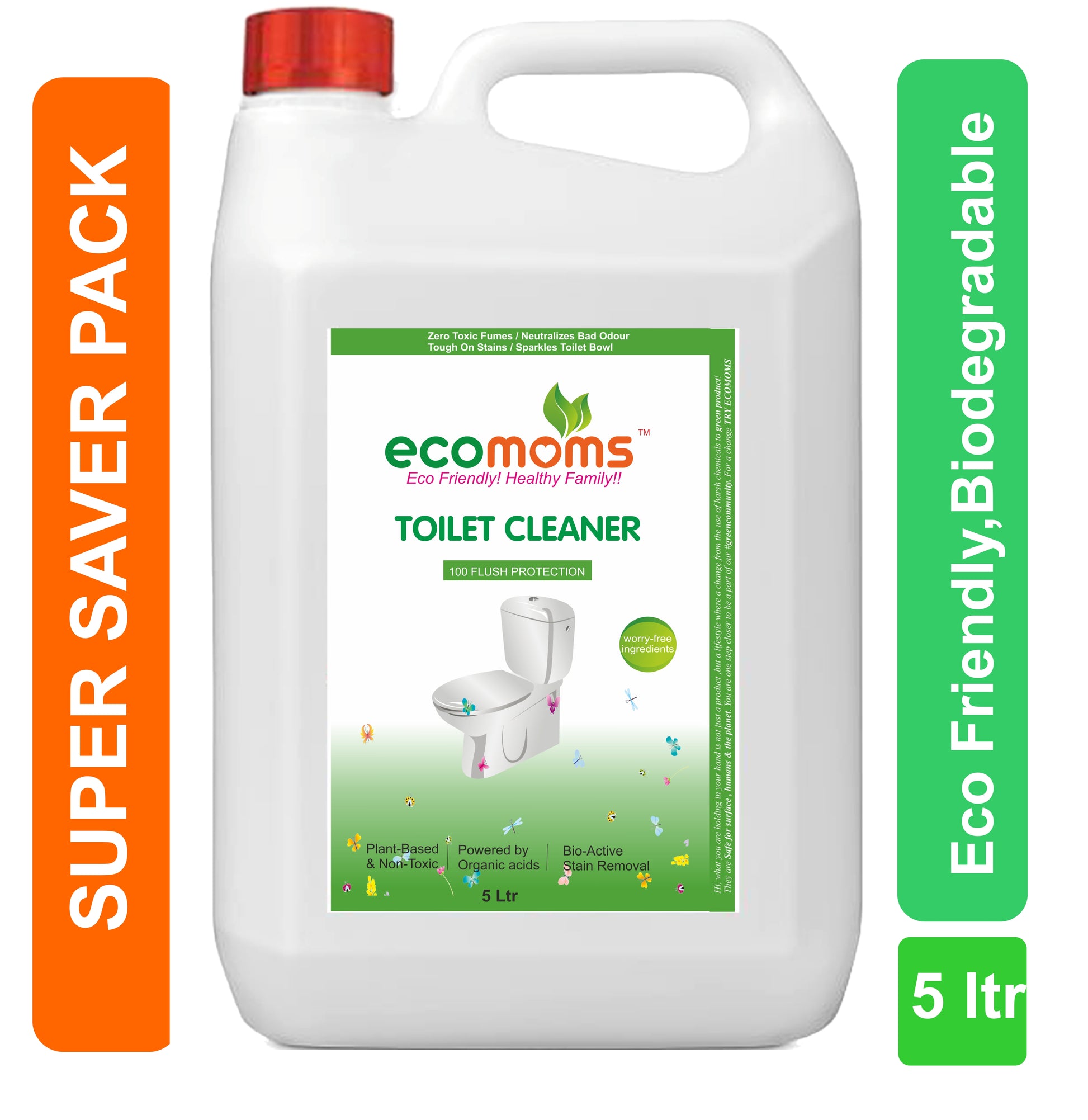 Ecomoms Toilet Bowl Cleaner | Eco Friendly | 99.9% Chemical Free | No Toxic Fumes | Eliminates Odor| Biodegradable|100% Safe on Skin - Ecomoms