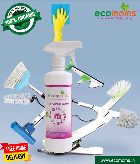 Ecomoms All Purpose Natural Cleaner Liquid Spray For Bathroom, Kitchen And Glass | Child & Pet Safe, Eco- Friendly, Plant Based