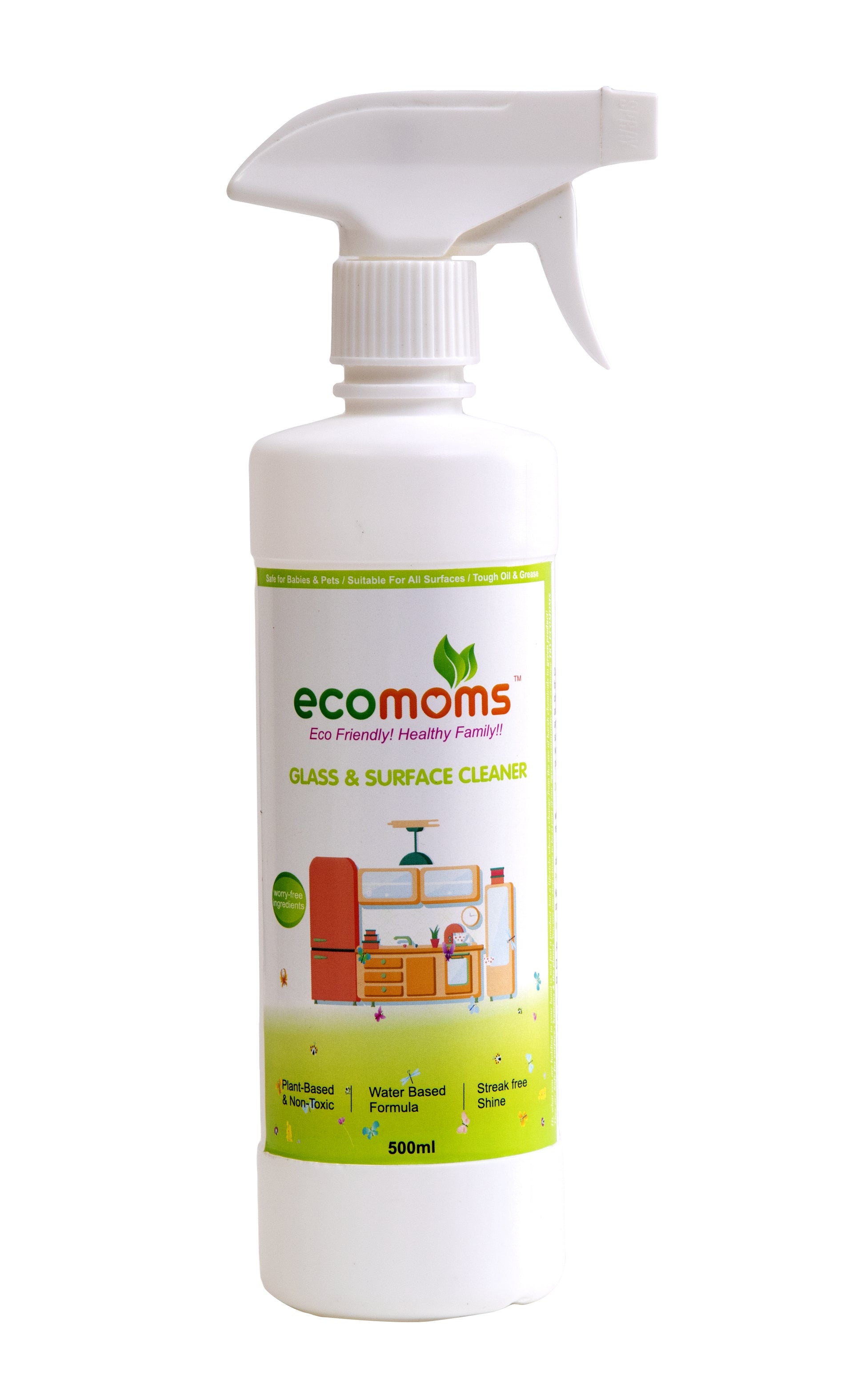 Ecomoms Non-Toxic Glass & Surface Liquid Cleaner , Eco-Friendly Solution for Car, Kitchen, Home, and Glass Surfaces,Pet and Baby Safe - Ecomoms