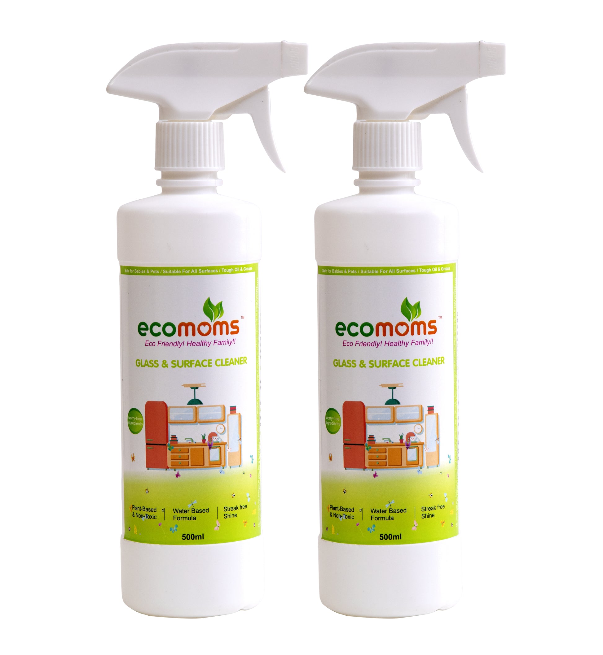 Ecomoms Non-Toxic Glass & Surface Liquid Cleaner , Eco-Friendly Solution for Car, Kitchen, Home, and Glass Surfaces,Pet and Baby Safe - Ecomoms