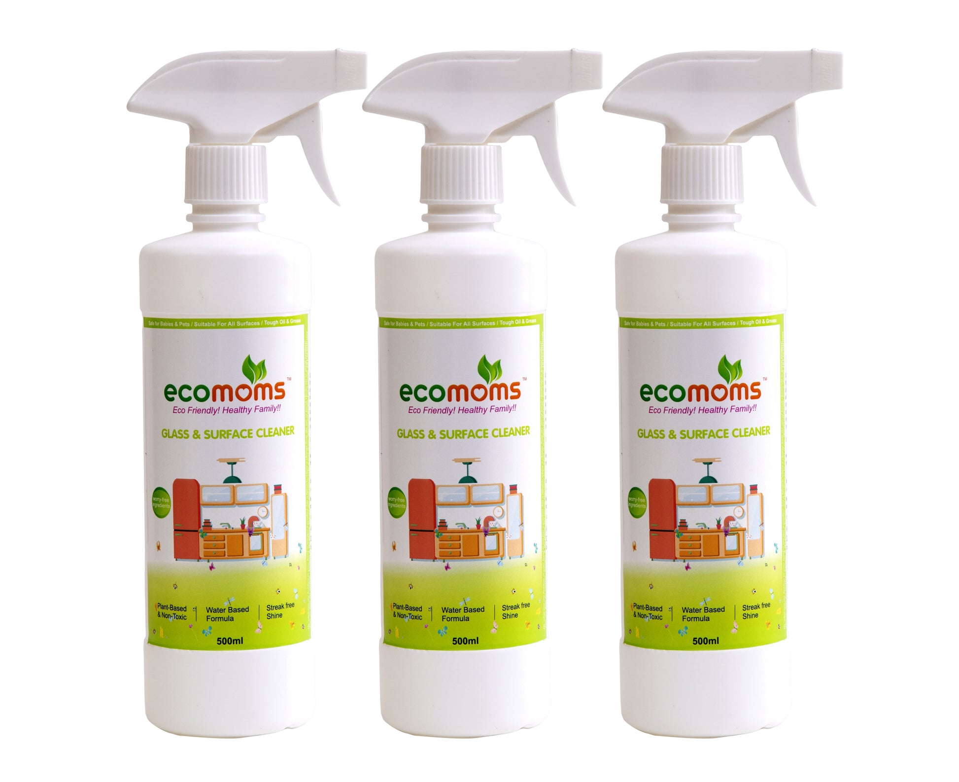 Ecomoms Non-Toxic Glass & Surface Liquid Cleaner , Eco-Friendly Solution for Car, Kitchen, Home, and Glass Surfaces,Pet and Baby Safe - Ecomoms