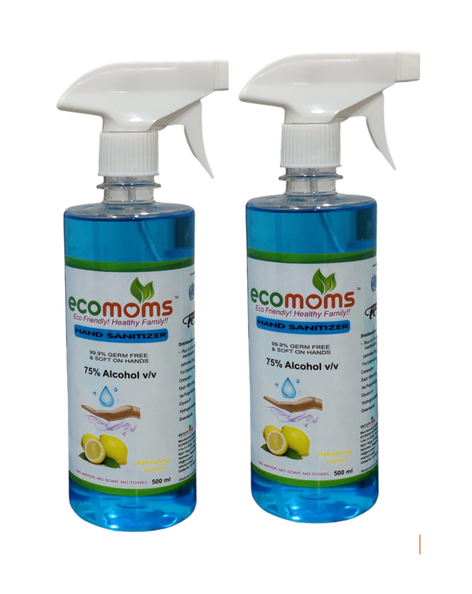 Ecomoms 24 Hour Protection Hand Sanitizer spray - 99.99% Effective Against Germs -75% Alcohol | Skin Friendly and Safe for Kids - Ecomoms