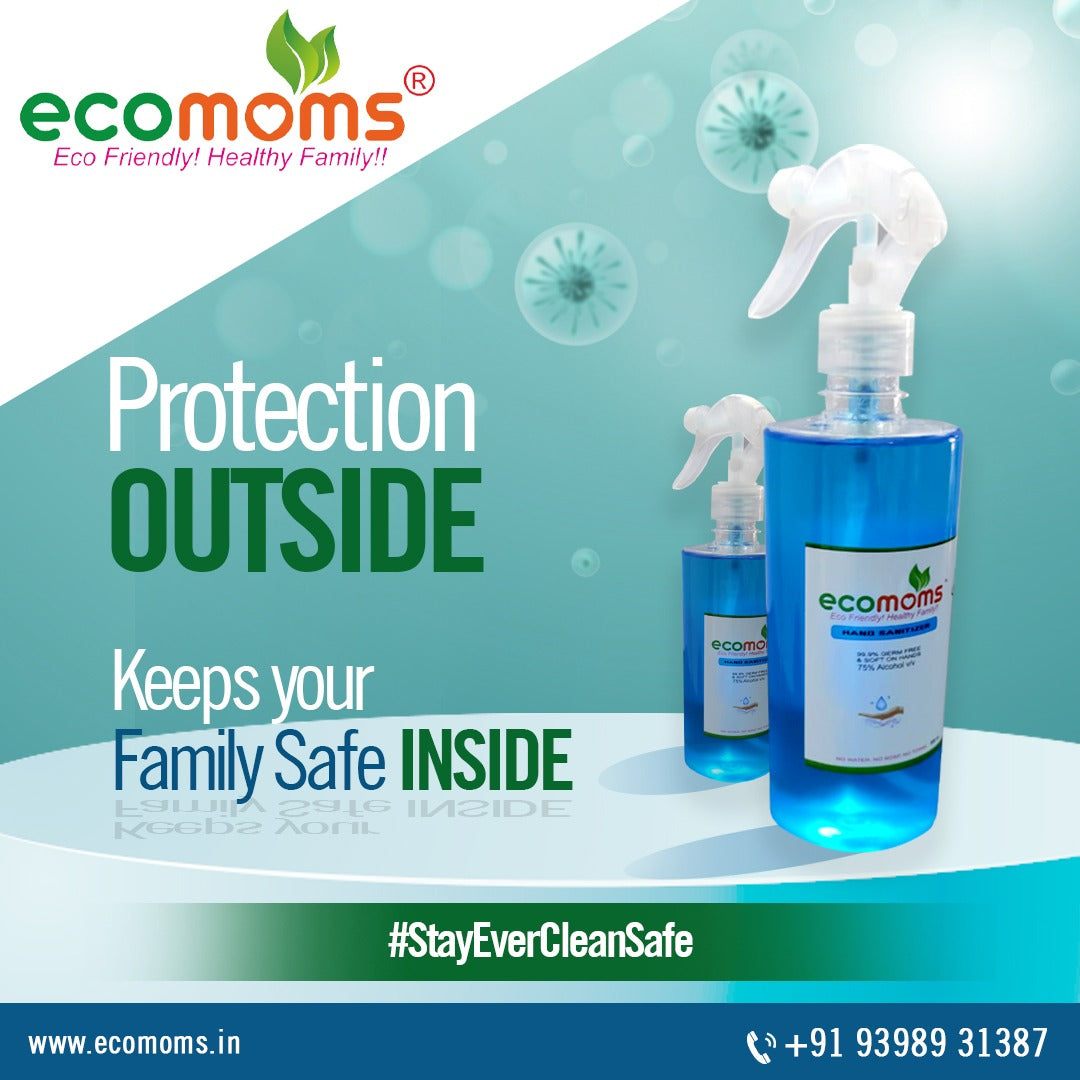 Ecomoms 24 Hour Protection Hand Sanitizer spray - 99.99% Effective Against Germs -75% Alcohol | Skin Friendly and Safe for Kids - Ecomoms