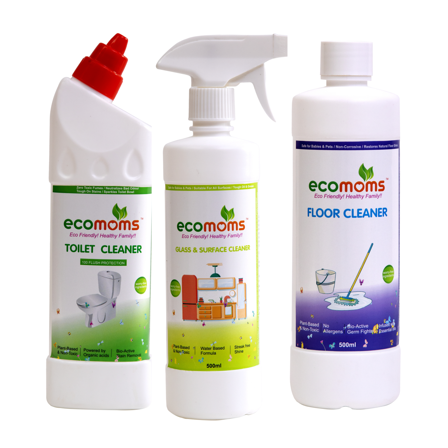 Toilet Bowl Cleaner | Glass Surface Cleaner | Floor Cleaner| Combo 3 - Ecomoms