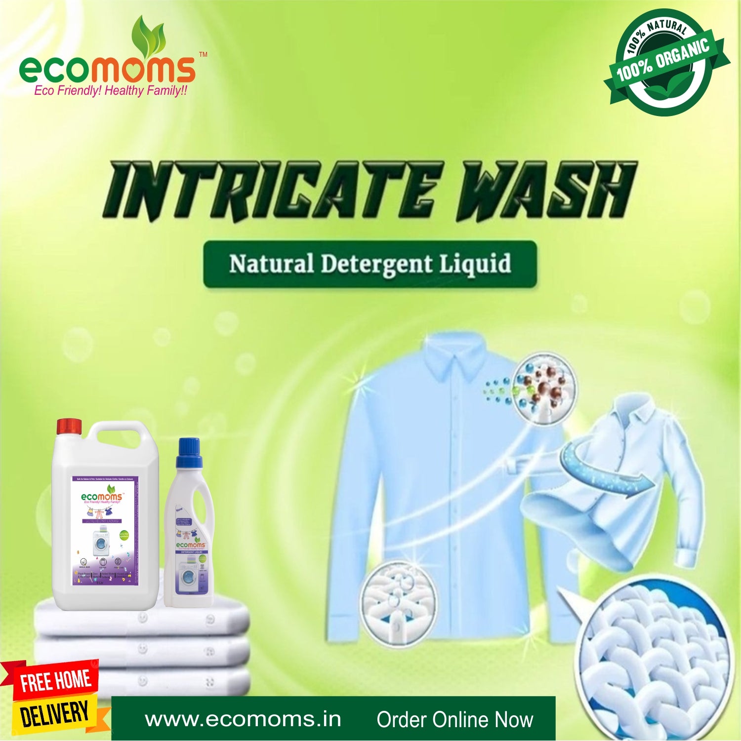 Ecomoms Natural Laundry Detergent  | Zero Chemicals & Eco-friendly | Highly Safe for All Fabrics - Ecomoms