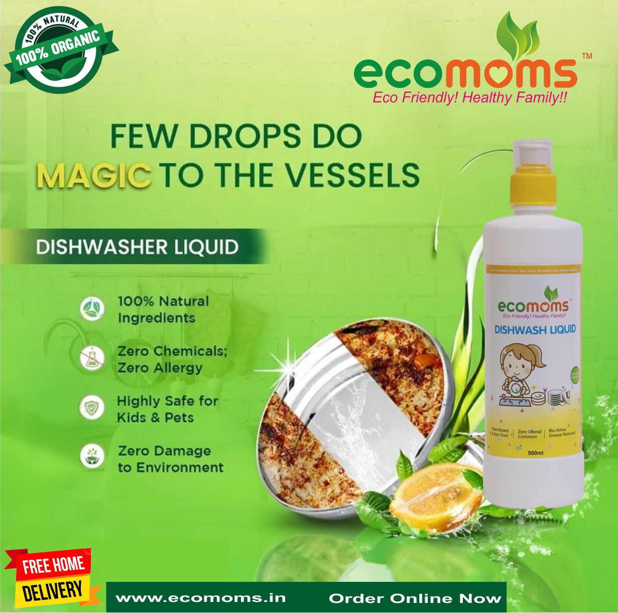 Tap & Shower+ Dishwash+ Floor+ Toilet+ Surface Cleaners HOME HYGIENE Combo 5 - Ecomoms