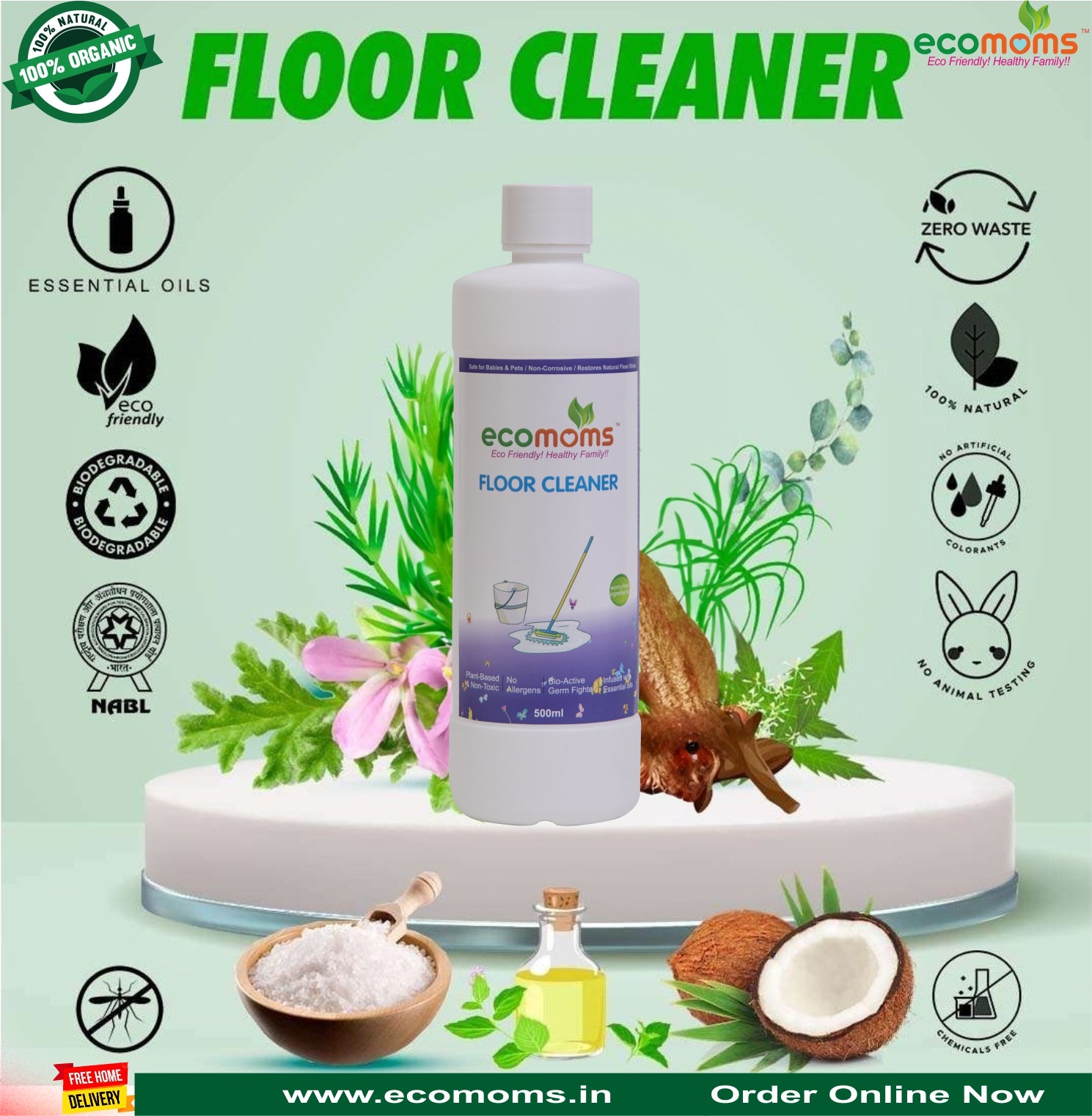 Ecomoms Floor Cleaner Liquid | Non Toxic, Baby Safe & Pet Safe | Biodegradable & Eco Friendly | Natural with Citronella oil and Lavender oil