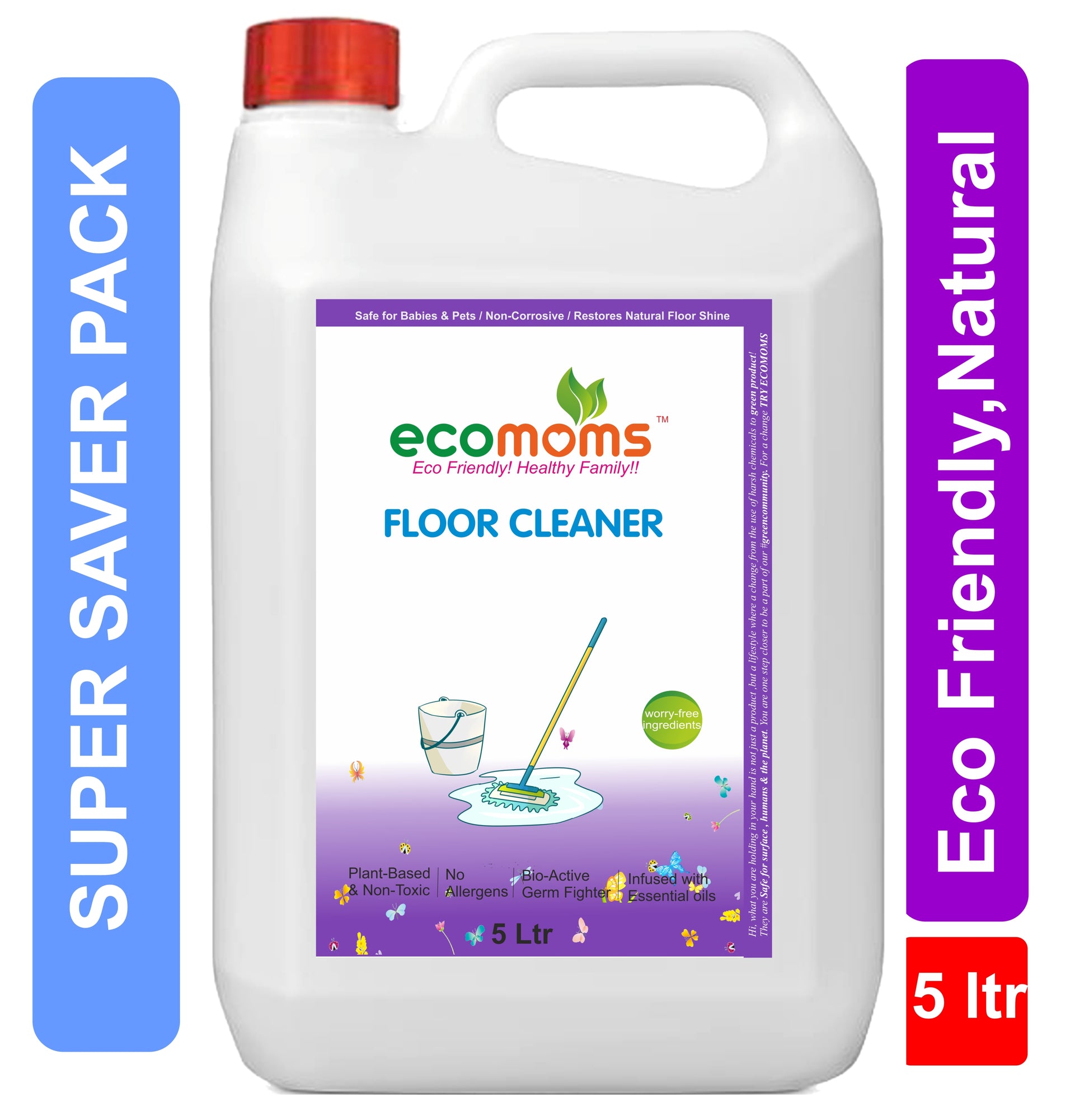 Ecomoms Floor Cleaner Liquid | Non Toxic, Baby Safe & Pet Safe | Biodegradable & Eco Friendly | Natural with Citronella oil and Lavender oil - Ecomoms