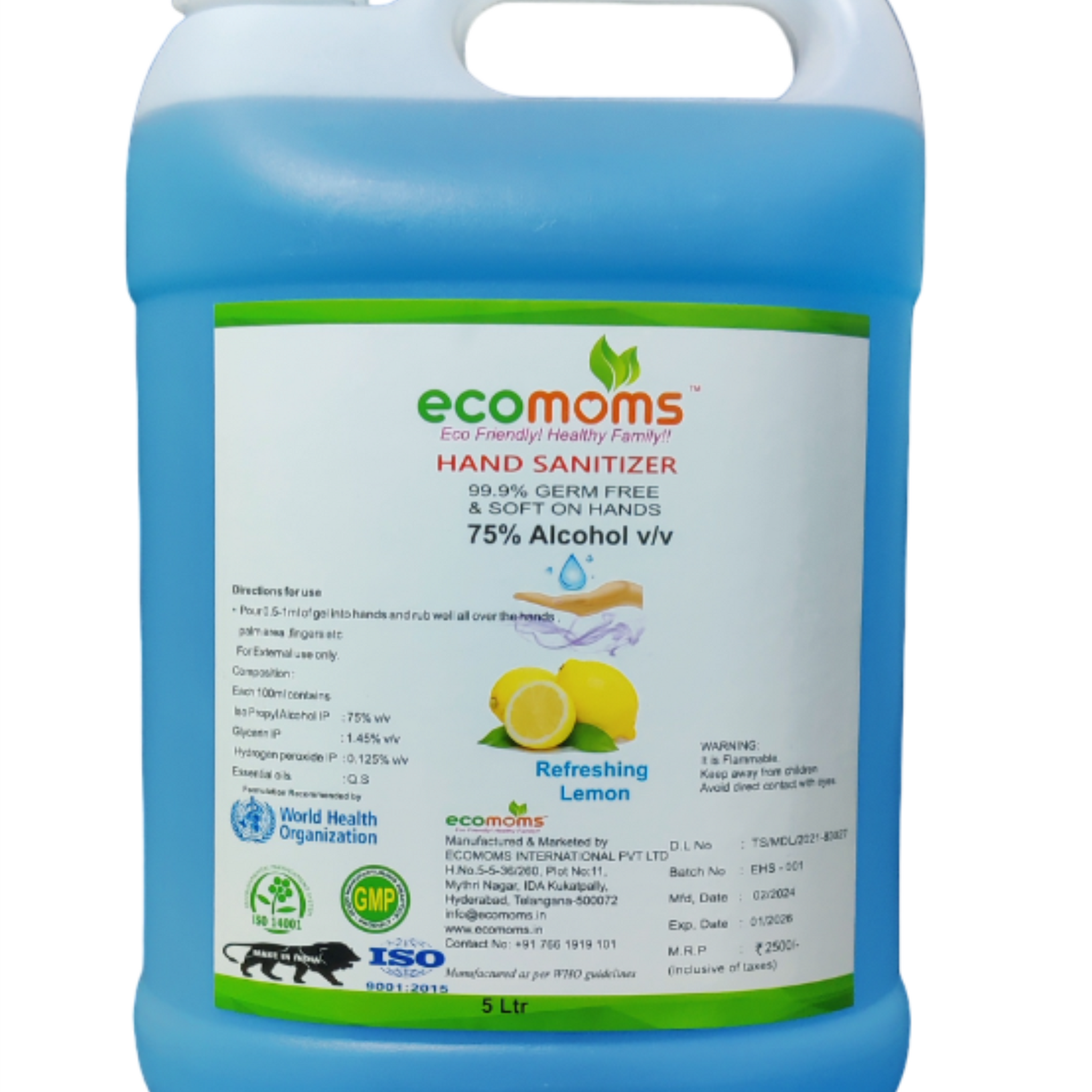 Ecomoms 24 Hour Protection Hand Sanitizer spray - 99.99% Effective Against Germs -75% Alcohol | Skin Friendly and Safe for Kids - Ecomoms