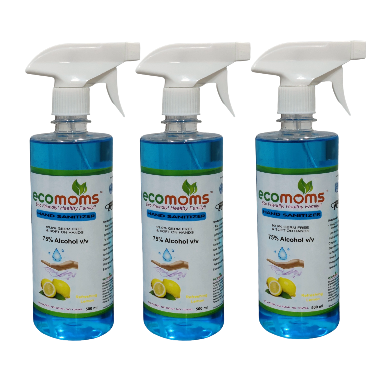 Ecomoms 24 Hour Protection Hand Sanitizer spray - 99.99% Effective Against Germs -75% Alcohol | Skin Friendly and Safe for Kids - Ecomoms