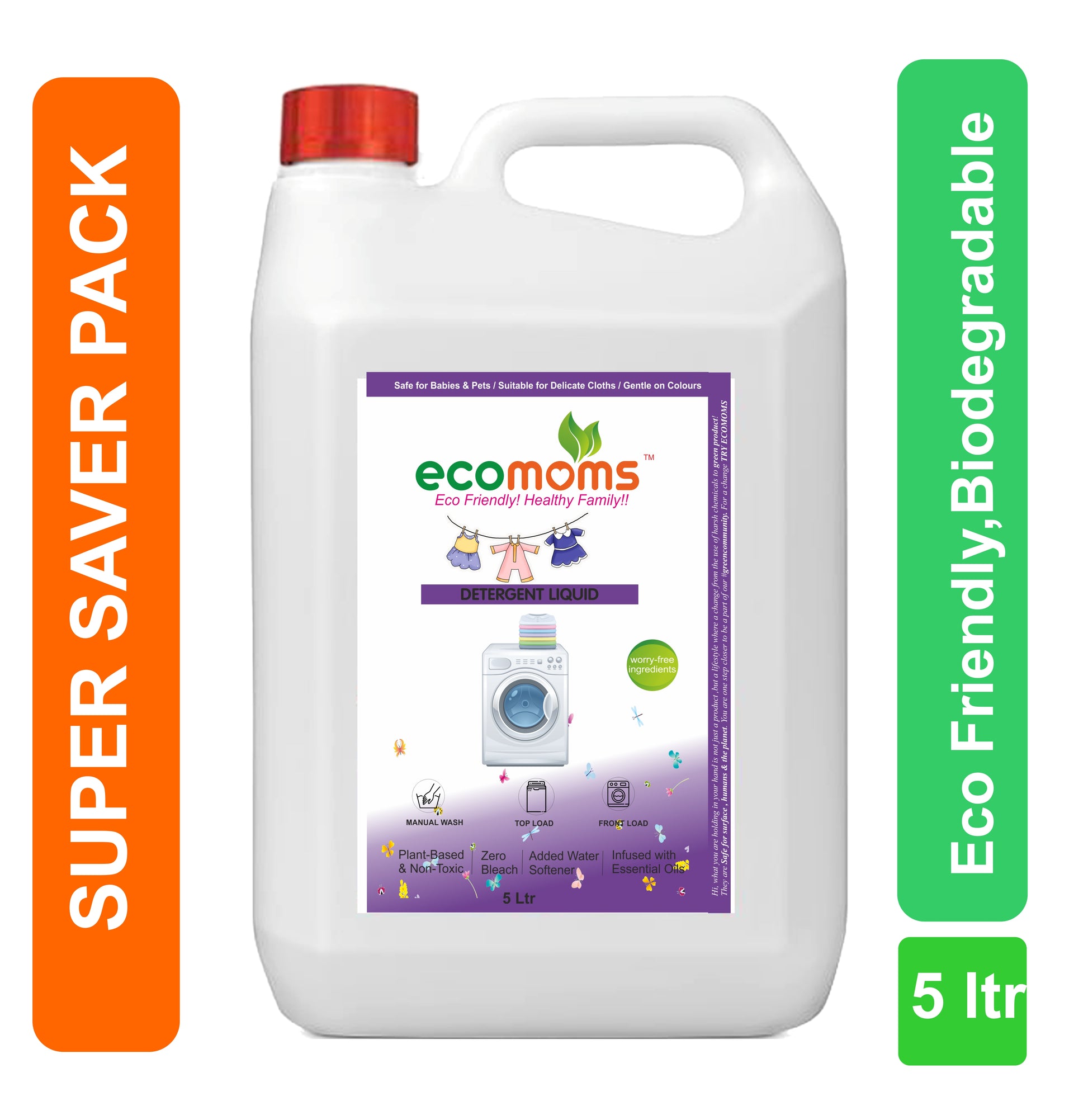 Ecomoms Natural Laundry Detergent  | Zero Chemicals & Eco-friendly | Highly Safe for All Fabrics - Ecomoms