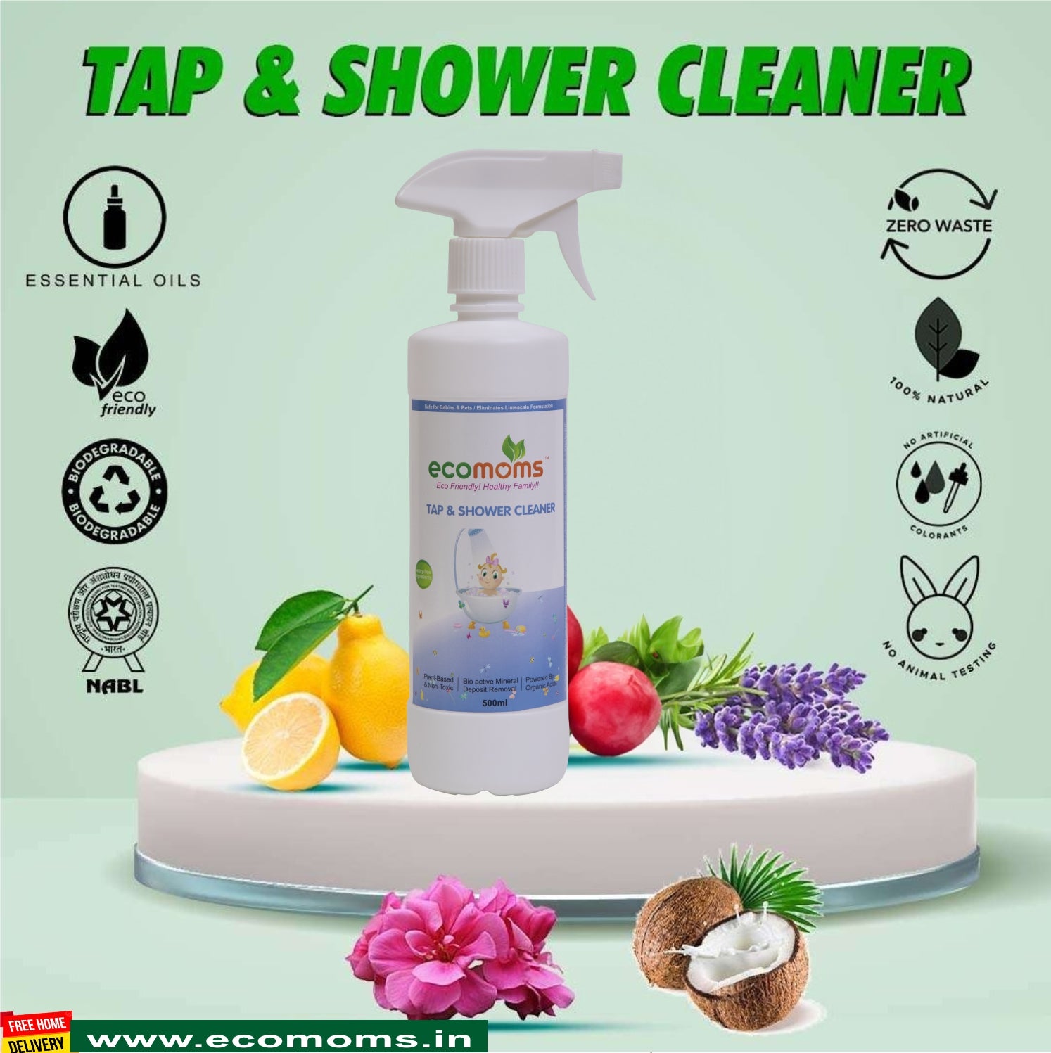 Tap & Shower+ Dishwash+ Floor+ Toilet+ Surface Cleaners HOME HYGIENE Combo 5 - Ecomoms