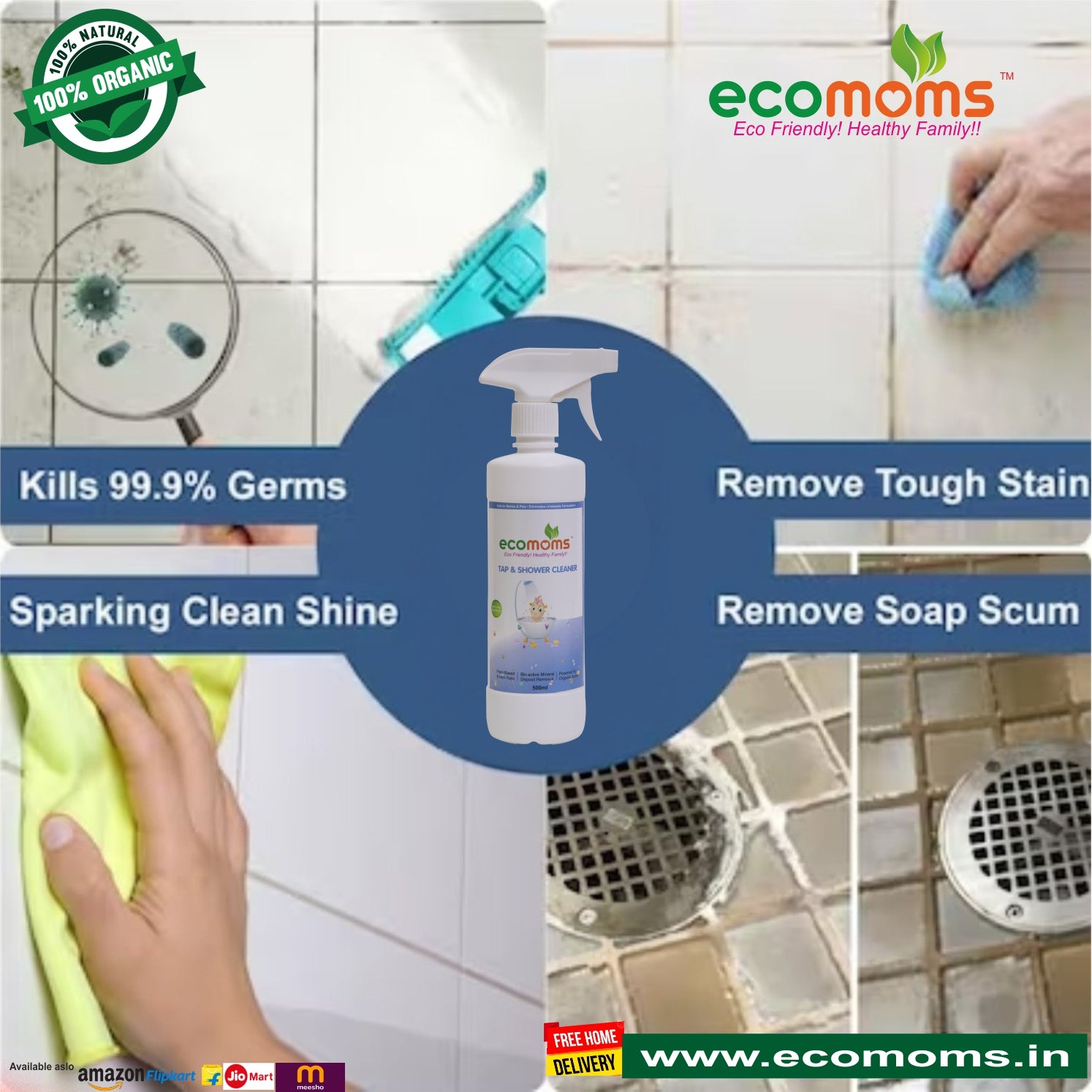 Glass Surface Cleaner | Tough Lime Scale Remover | All Purpose Cleaner Combo-3 - Ecomoms