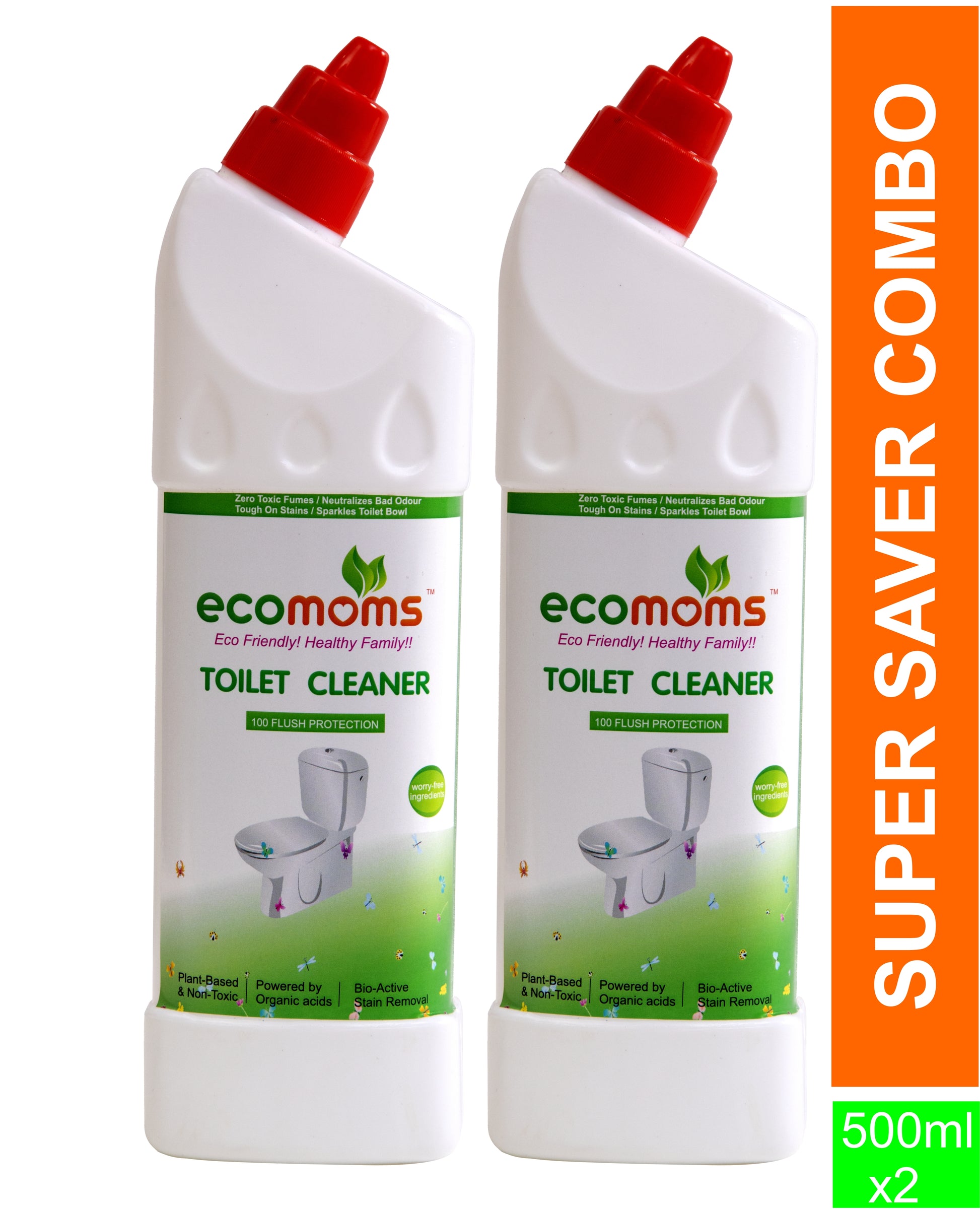 Ecomoms Toilet Bowl Cleaner | Eco Friendly | 99.9% Chemical Free | No Toxic Fumes | Eliminates Odor| Biodegradable|100% Safe on Skin - Ecomoms